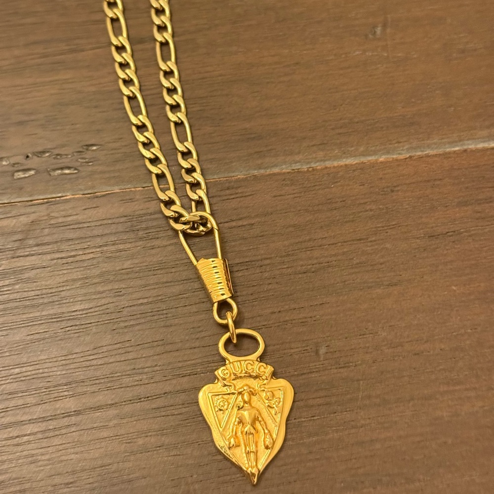 Gucci Gold Shield Medallion Pendant Necklace